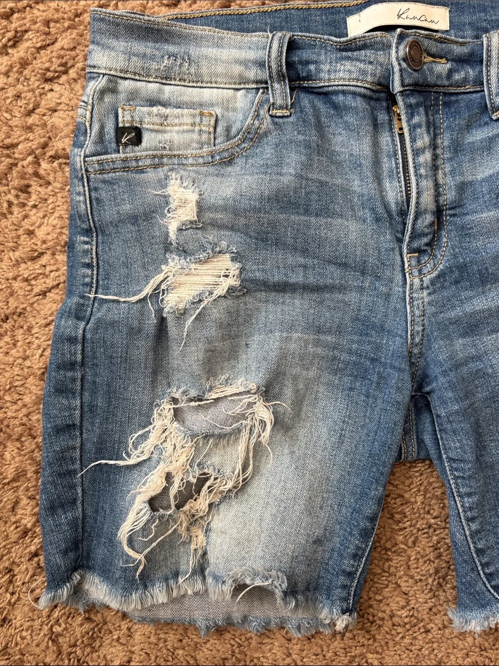 KanCan Light Blue Distressed Long Denim Shorts